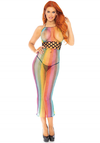picture of Rainbow Fishnet Halter Dress