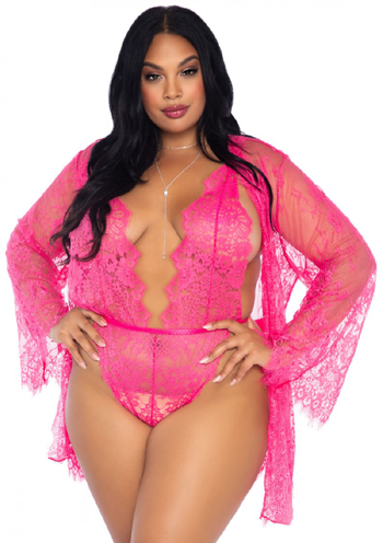 picture of Floral Lace Teddy and Robe Set