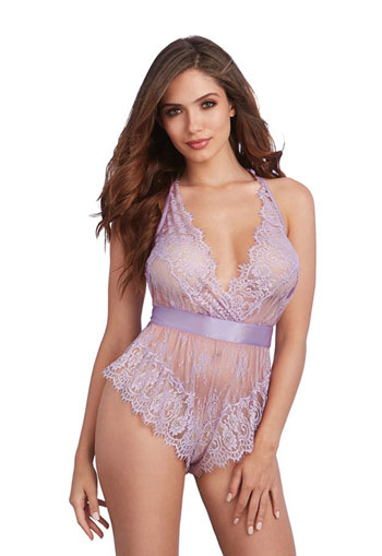 picture of Dreamgirl Lavender Open Back Lace Romper
